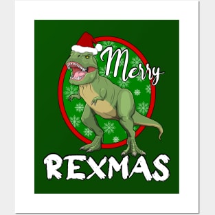 Merry Rexmas Christmas Dinosaur TRex Santa Hat Posters and Art
